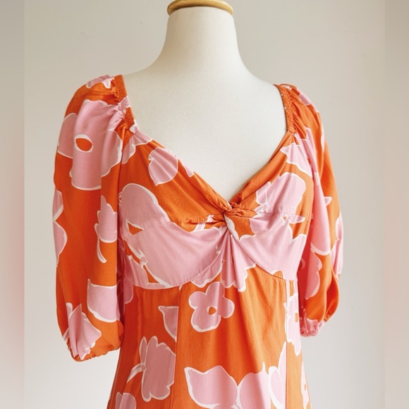 LES SEREIN Orange and Pink Floral Puff Sleeve Sundress Small - Picture 2 of 6